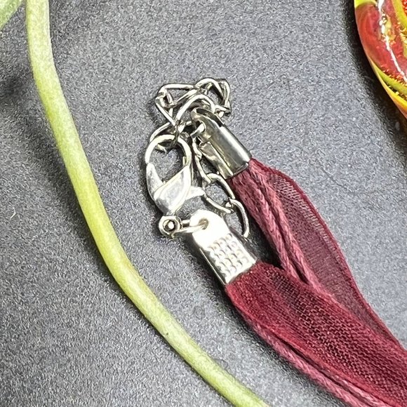 Glass Pendant Ribbon Cord Necklace Handmade Orange Red Fashion Jewelry - Picture 5 of 6